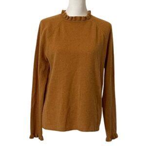 Garnet Hill 100% Cashmere Ruffle Mock Neck Sweater Rust Orange Womens Medium